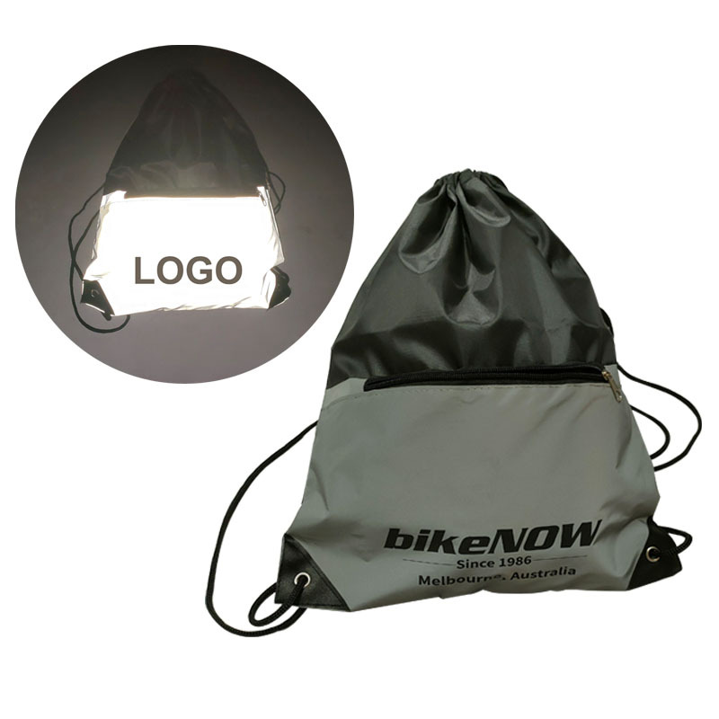 户外运动旅行轻便携带拉链口袋抽绳包收纳袋双肩背包反光拉绳束口