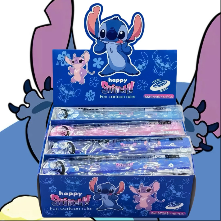 La nueva regla de dibujos animados de Kapibala giratoria y giratoria linda regla de 15cm para estudiantes Stitch regla giratoria creativa