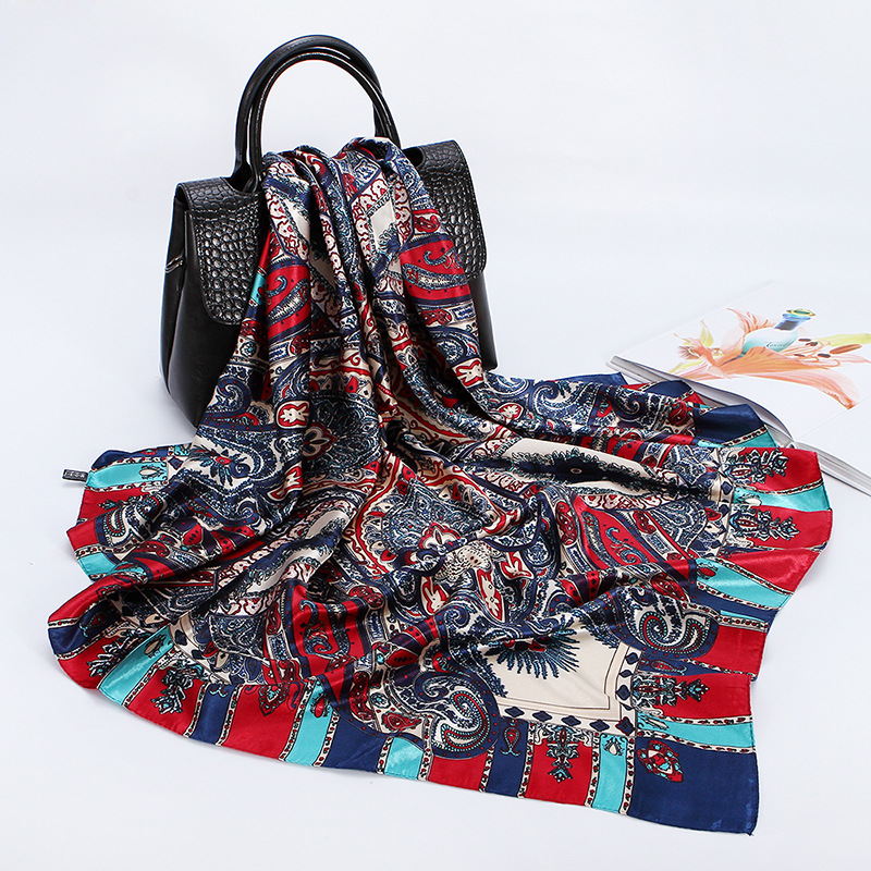 Elegant Style Women's Elegant Flower Satin Printing Silk Scarves