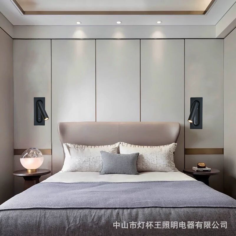 Lámpara de pared LED integrada aluminio de alta calidad regulador de ángulo tipo interruptor automático de presión luz de lectura de cama de hotel lámpara de pared