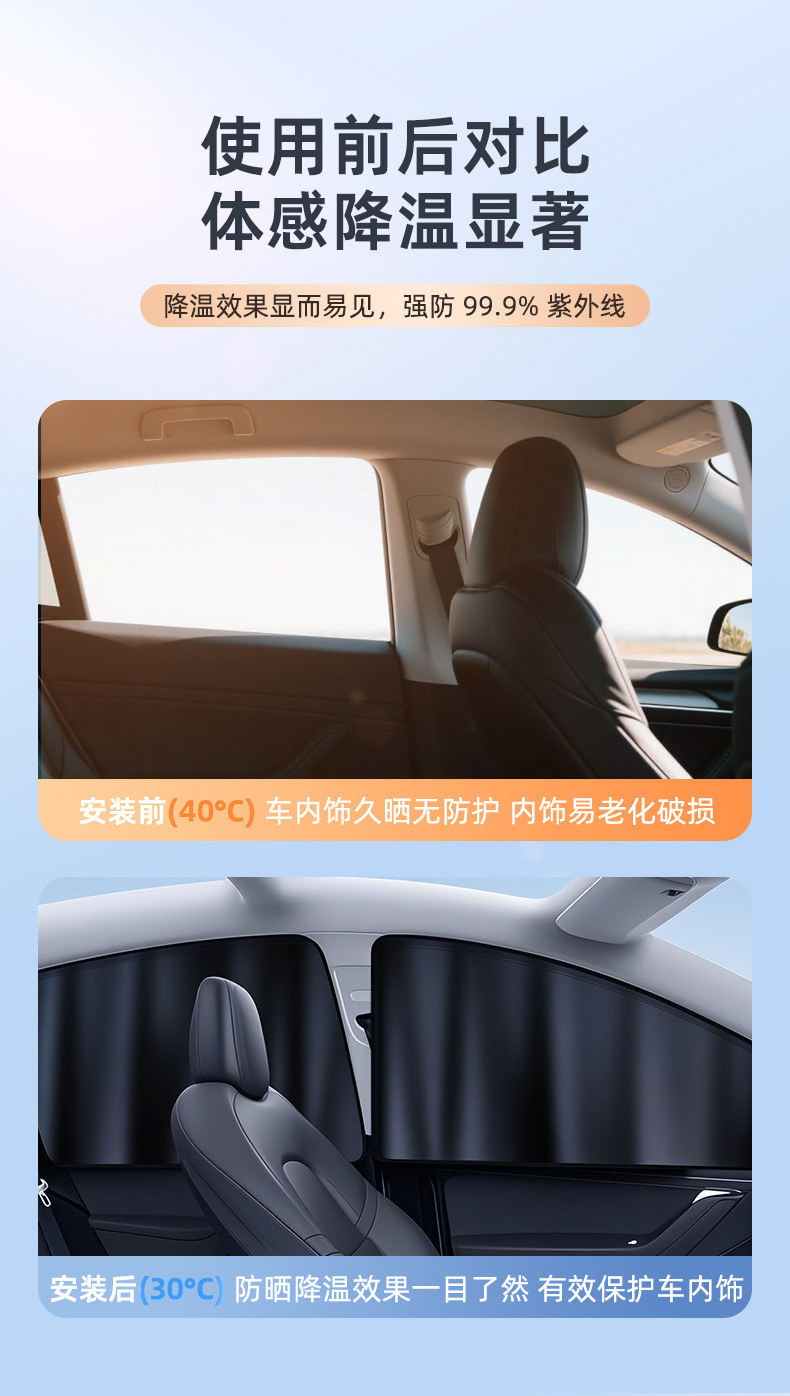Suitable for Tesla Model 3/Y Window Sunshade Track-Type Side Window Heat Insulation Privacy Blackout Curtain Car Curtain