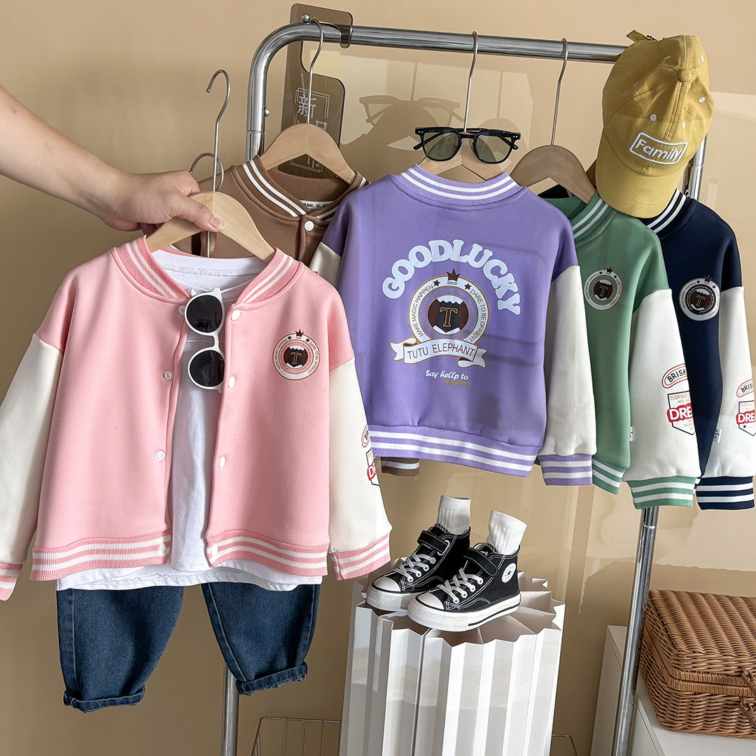 Women's Autumn/Winter Baseball Jacket Outerwear New College Style Printed Split Sleeve Fashionable Children's Warm Top Wholesale