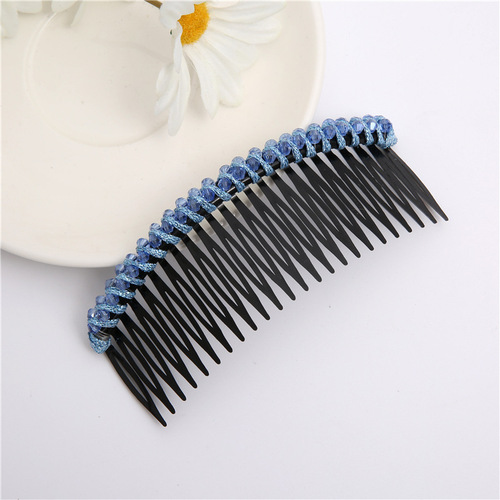 Korean style crystal beaded comb, versatile fine-toothed hair clip, adult hand-wound hair accessory, simple top clip headband