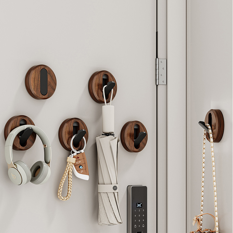 Walnut Invisible Hook Wall Hidden Bathroom Folding Coat Hook Wall Hanging Door Back Entrance Coat Rack