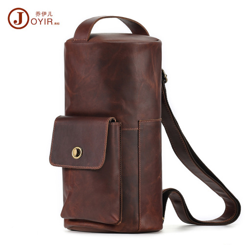  Crazy Horse Leather Retro Crossbody Bag Unique Fashion Trend Cylinder Bag Genuine Leather Crossbody Shoulder Bag Chest Bag Men's Bag