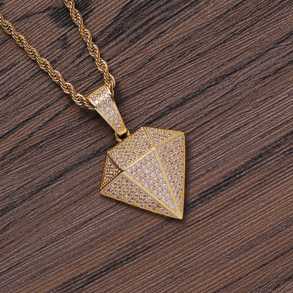 Diamond Pendant Necklace, Geometric Brick Design, Copper Accessory_voghion.com