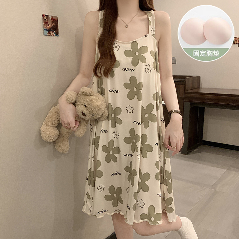 2025 pijama de verano menos mujeres pijama dulce lindo chaleco de cuello grande con cojín de pecho ropa casera