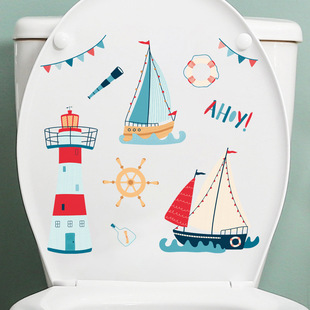 AD1290 painted sailboat lighthouse bathroom bathroom waterproof toilet cover toilet stickers self-adhesive stickers