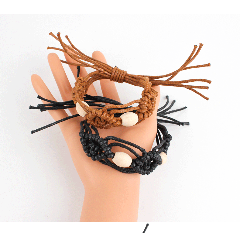 Simple Style Flower Wooden Beads Wax Line Braid Unisex Bracelets display picture 1