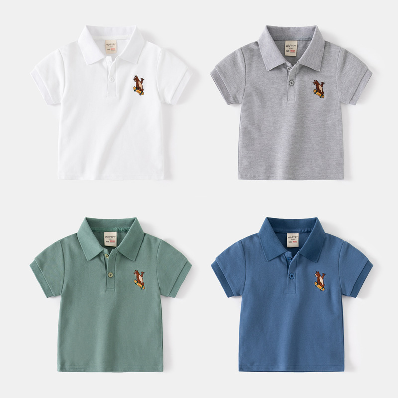 Children's embroidered polo shirt 2024 Summer baby short-sleeved shirt Boys' short-sleeved T-shirt fashion cartoon children's clothing