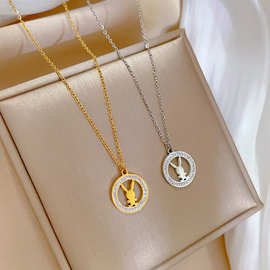 【通体钛钢】圆环兔子个性极简风炉内真金项链女ins网红锁骨链配