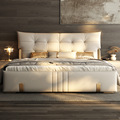 意式轻奢真皮床主卧大床1.8米现代简约双人床2米高端大气储物婚床