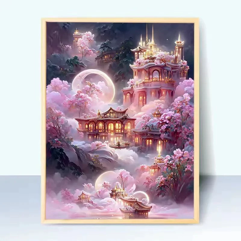 Кристальная живопись холст пейзаж — полный наборов DIY, размеры 30×40 и 40×50 см, деревянная коробка или белая рама