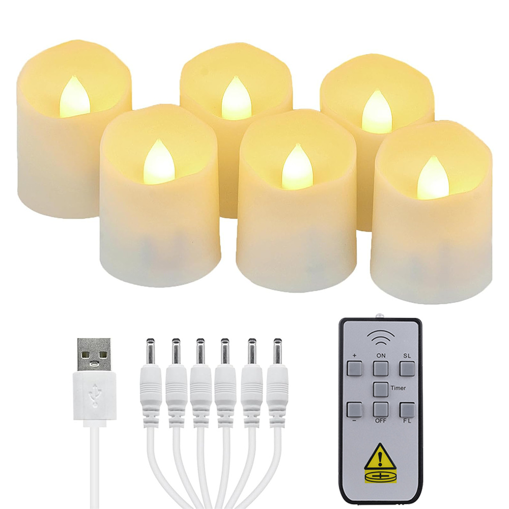 Vela electrónica recargable de plástico de 4*4.6cm, simulación LED, luz de té, decoración para fiestas de cumpleaños, control remoto, luz de té transfronteriza