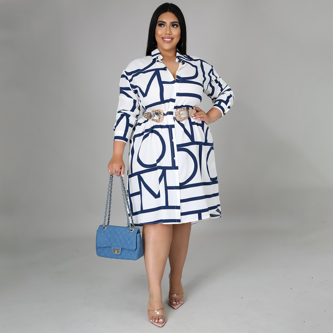 plus size letters printing pleated tunic long sleeve shirt dress NSLNW137048