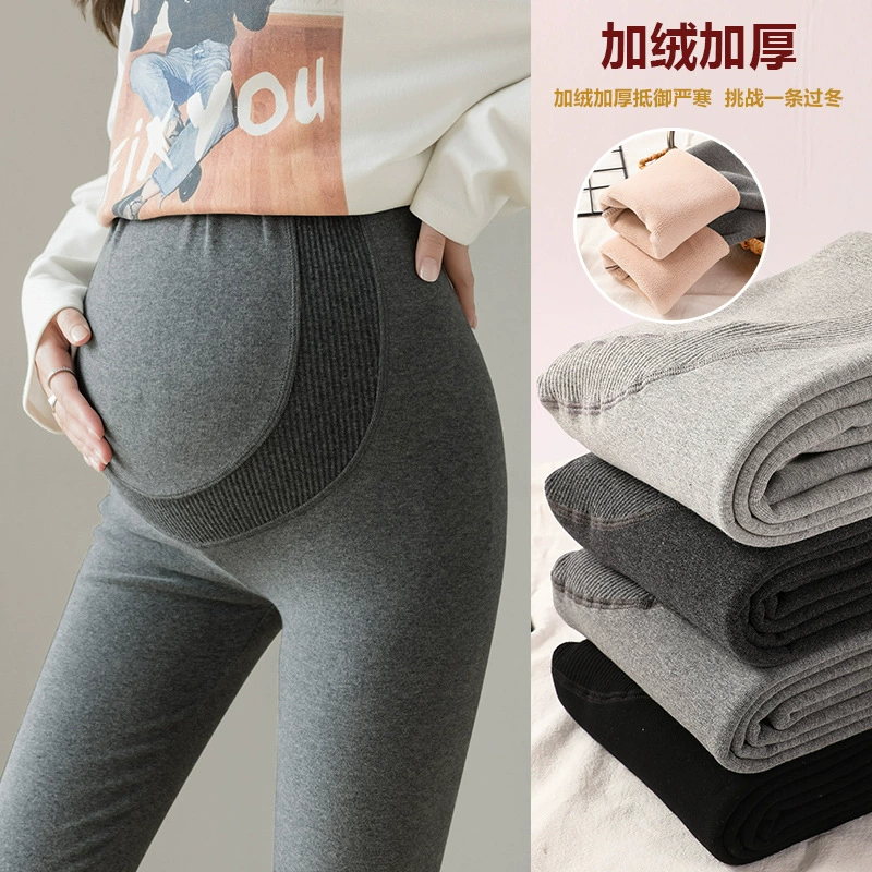 Леггинсы для беременных, осенне-зимние утолщенные облегающие модные утепленные штаны на флисовой подкладке, теплые брюки для беременных, Регулируемая Одежда для беременных с высокой талией