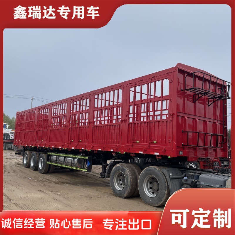 出口 13米花栏半挂车图片发往非洲口岸东南亚4桥仓栏运输半挂卡车