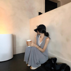 実写2025夏の新型韓国版純色U襟2点セット重ね着ベストワンピースセット女性83001