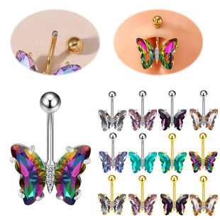 Europe and the United States cross-border e-commerce hot copper inlaid zircon navel ring butterfly shape magic color multi-color puncture jewelry Amazon