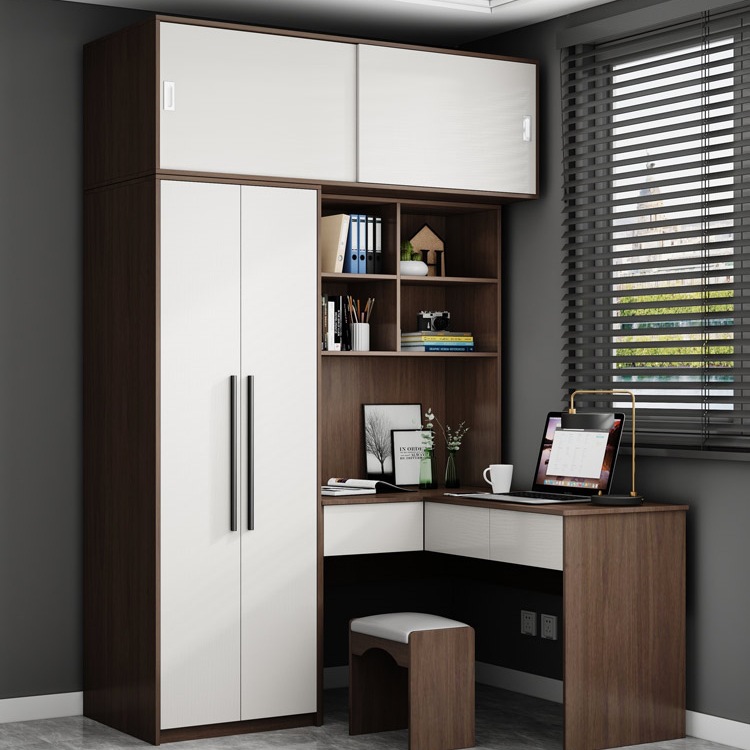 电脑台式桌连体L型转角书桌衣柜组合一体简约家用卧室学生学习桌
