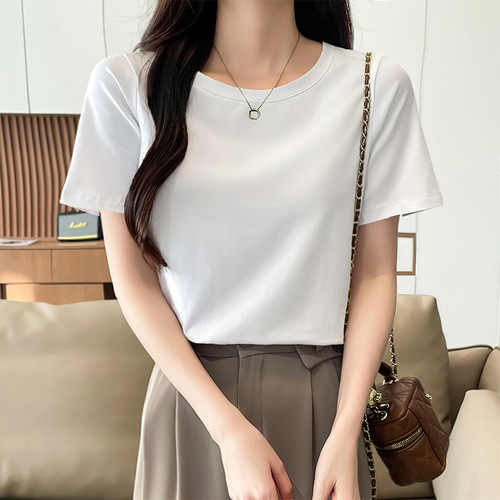 Women's Summer Loose Round Neck Short Sleeve T-Shirt with Smoky Gray Color, 2025 New Korean Style, Advanced Feel, Slimming Half-Sleeve Top