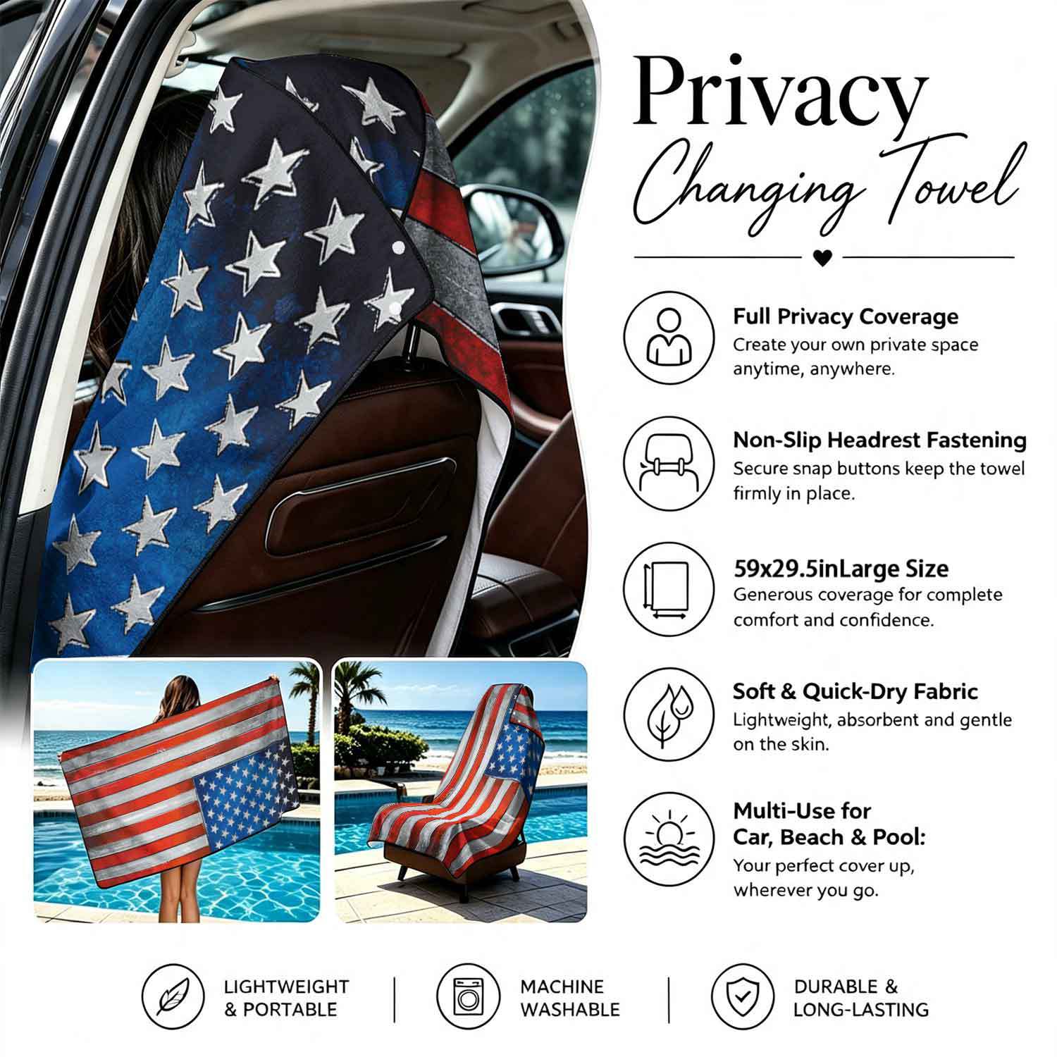 Printed bath towel and car seat cover 2-in-1, ultra-fine fiber outdoor beach and car dual-use universal seat cushion