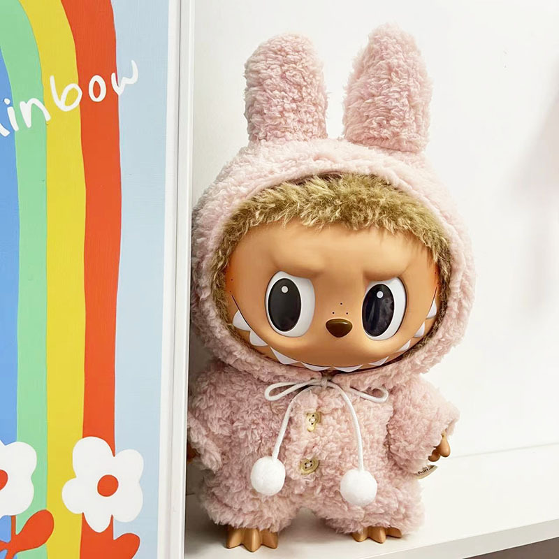 38cm ropa de muñeca de tela Rosa mono de peluche + sombrero de conejo Rosa muñeca de reemplazo muñeca ropa linda