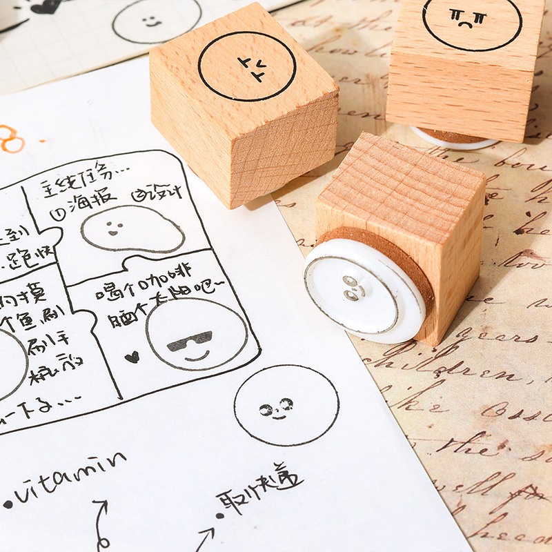 Linda caja de hierro de expresión simple y linda expresión de madera sello de cuenta manual de bricolaje material de cuenta manual sello decorativo transfronterizo