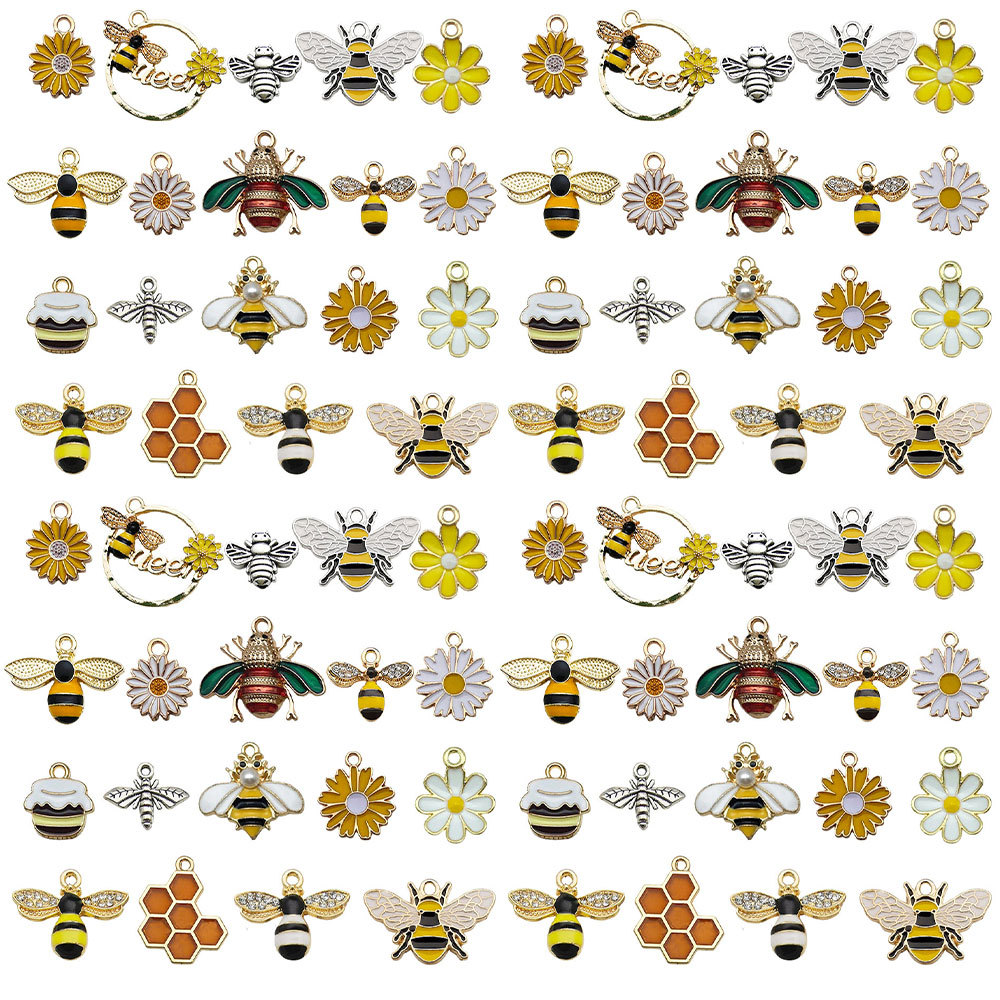混120个小蜜蜂DIY饰品配件昆虫动物合金滴油发饰耳饰吊坠手工跨境详情7