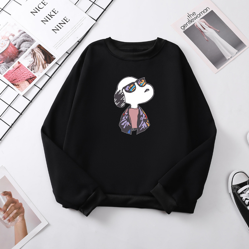 Shrimp skin Autumn and Winter Snoopy creative cartoon cross-border foreign trade fleece-lined sweater loose all-match fashion brand casual women Shrimp skin Autumn and Winter Snoopy creative cartoon cross-border foreign trade fleece-lined sweater loose all-match fashion brand casual women