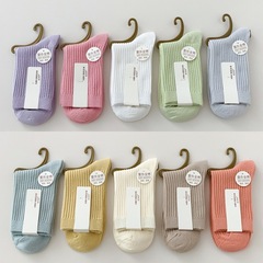 新款襪子女士純色雙針中筒棉襪秋冬日系加厚休閒長襪諸暨女襪批發
