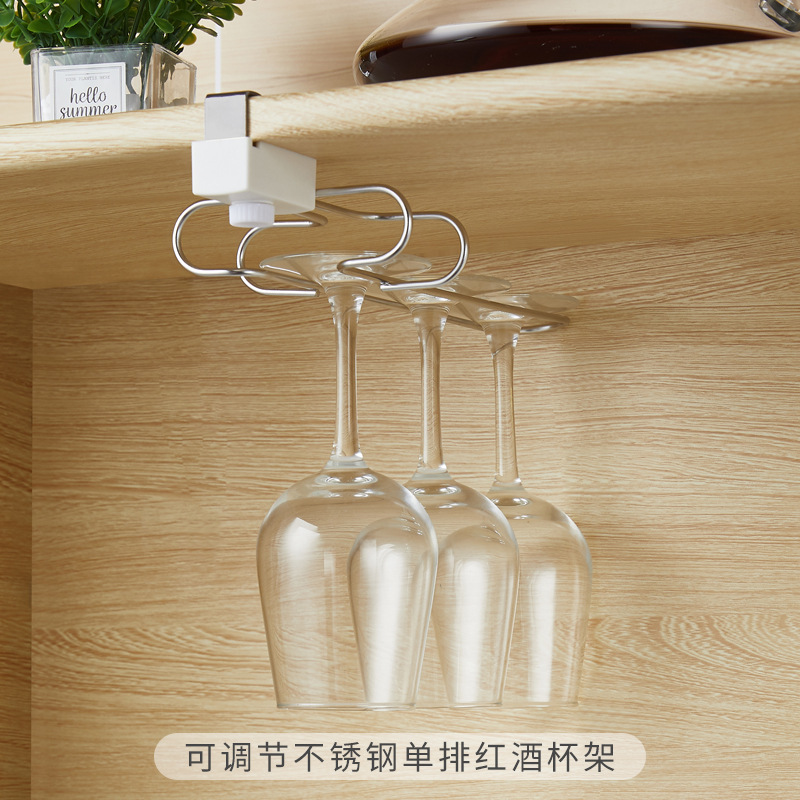 日式单排高脚杯置物架 隔板倒挂式酒杯收纳架 酒吧红酒杯展示用具