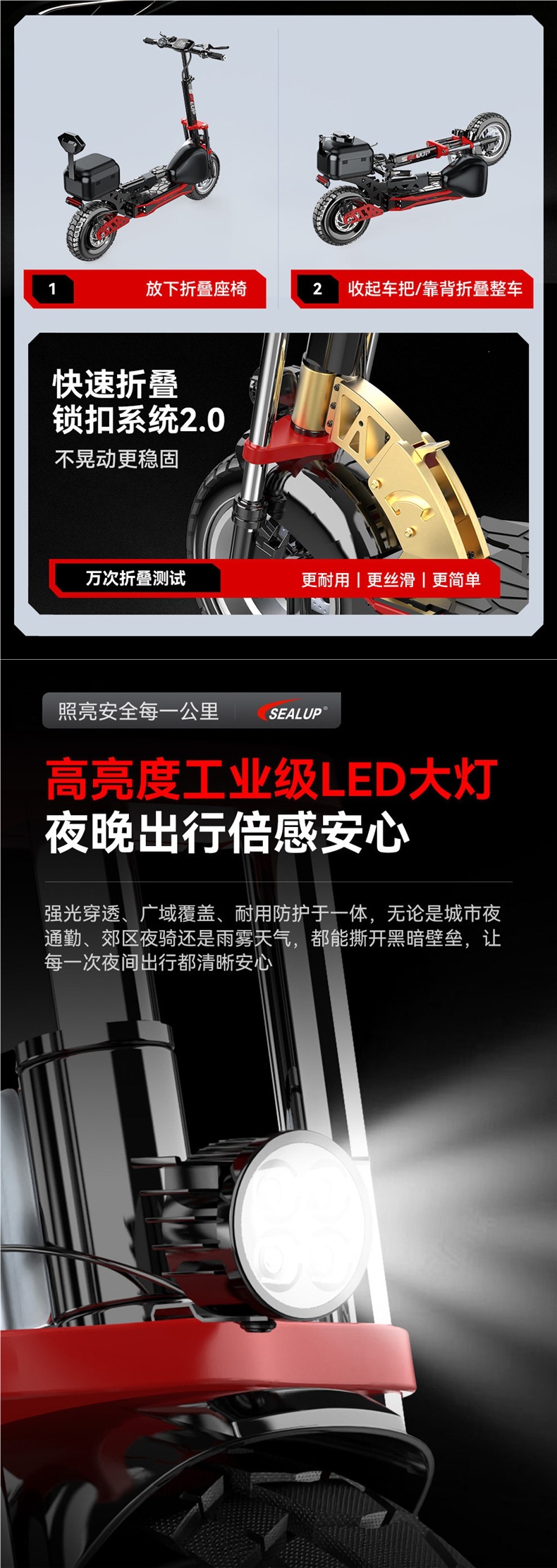 Hilop electric scooter for commuting to work, electric folding scooter with a trunk, off-road shock-absorbing small electric scooter