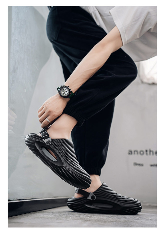 Dép lỗ nam kiểu Crocs mùa hè chống trượt, mũi tròn bảo vệ, đi biển và lái xe — Trắng, màu xanh nhạt, đen chi tiết 22