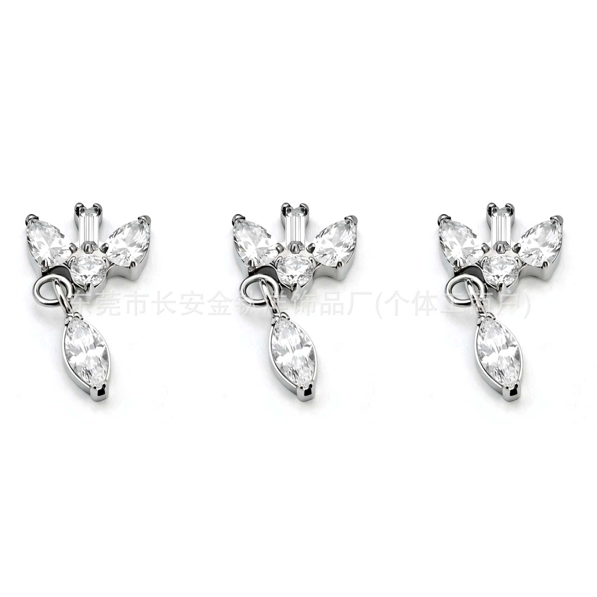 F136 Titanium Irregular Square Zircon Water Drop Pendant Ear Bone Studs - G23 Titanium Alloy Body Piercing Jewelry detail image 8