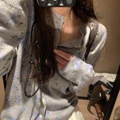 2025秋季新品蓝色小碎花圆领排扣针织衫开衫毛线衫外套叠穿上衣女