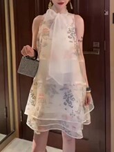 24192大爱美依缘2024夏季新款国风精致无袖网纱裙宽松刺绣连衣裙