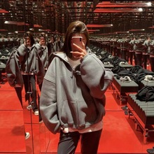 现货明星同款宽松连帽拉链纯色卫衣外套长袖飞飞袖LOGO棉质外套