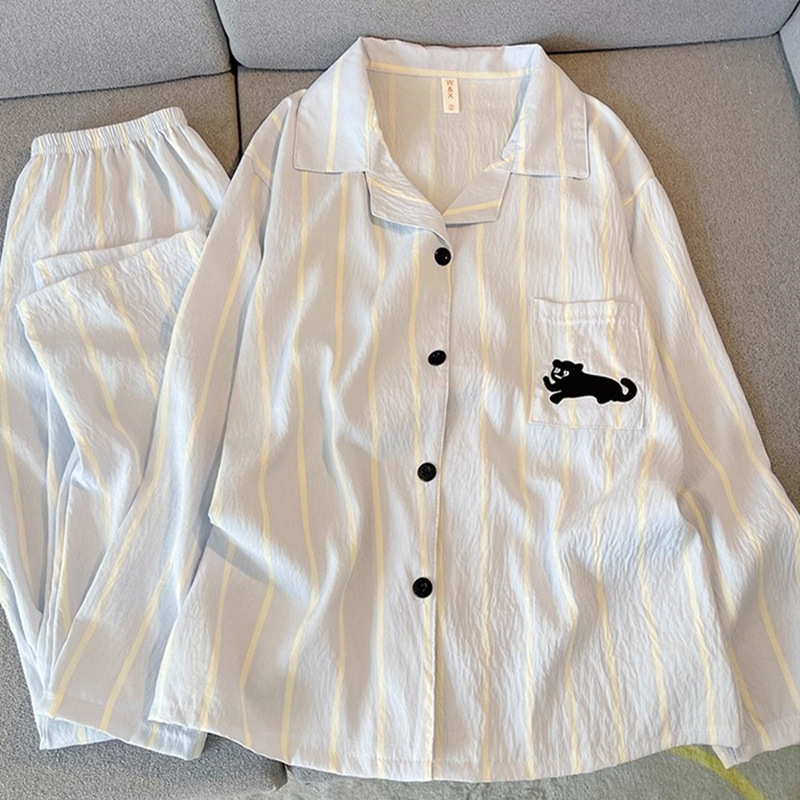 Pijamas de gato negro de dibujos animados primavera y otoño nubes de algodón de manga larga para estudiantes adolescentes ropa de hogar grande