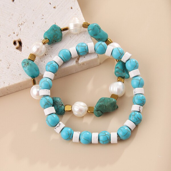 retro turquoise ethnic beaded bracelet pearl handmade