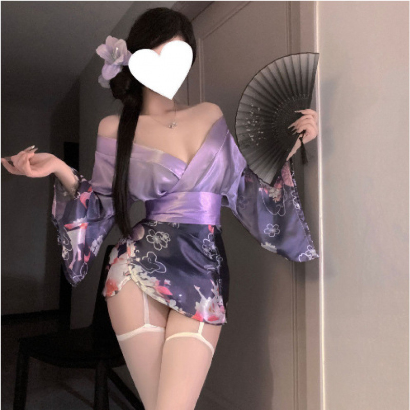 Nai Ben Temptation Lingerie Sexy Deep V Floral Fox Dream Two-Dimensional Open-Front Japanese Kimono Uniform Set Nai Ben Temptation Lingerie Sexy Deep V Floral Fox Dream Two-Dimensional Open-Front Japanese Kimono Uniform Set