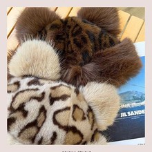 批发豹纹毛绒小熊蒙古帽子女秋冬2024仿皮草保暖渔夫帽休闲百搭