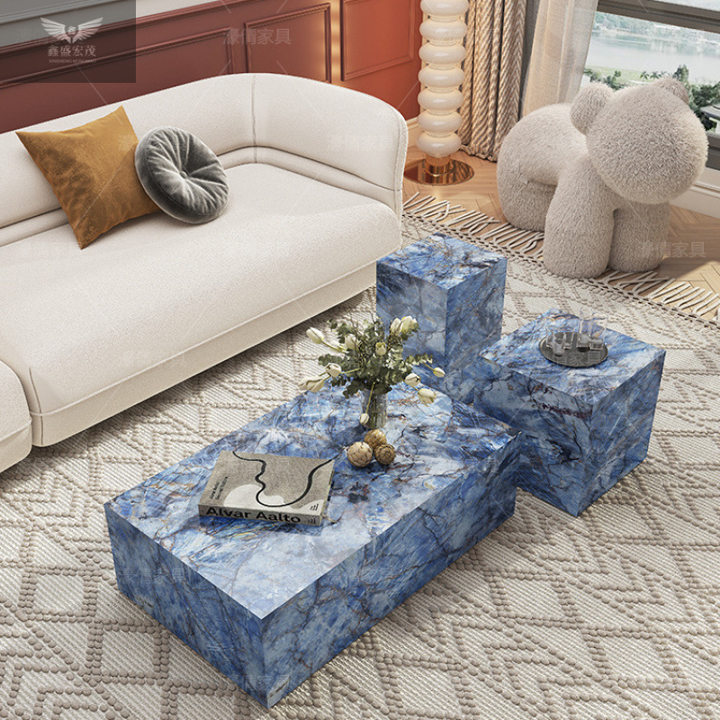 Mesa de centro de losa de roca de alta calidad de lujo ligero francés, puerta de entrada, sala de estar, hogar, apartamento pequeño, mesa de centro rectangular, combinación de mesa lateral
