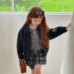 Girls' Outwears Autumn Style 2025 New Style Kidsren's Autumn Leather Clothes Fashionable Kidsren's Casual Leather Jacket Tops