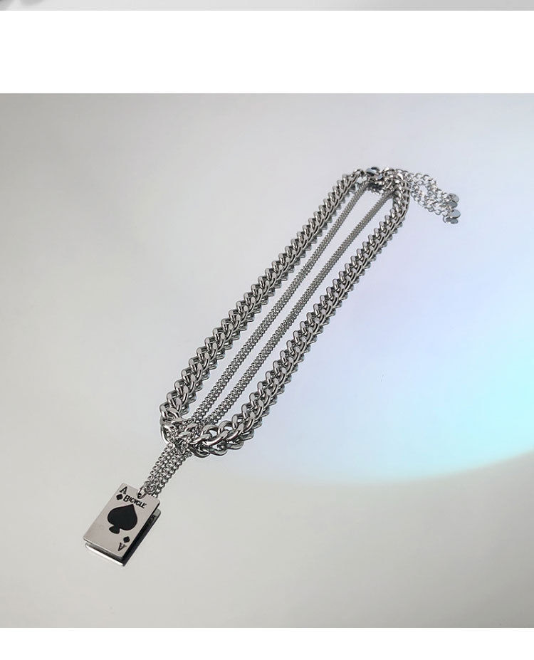 Double Layer Spades Playing Card Necklace In Titanium Steel_voghion.com