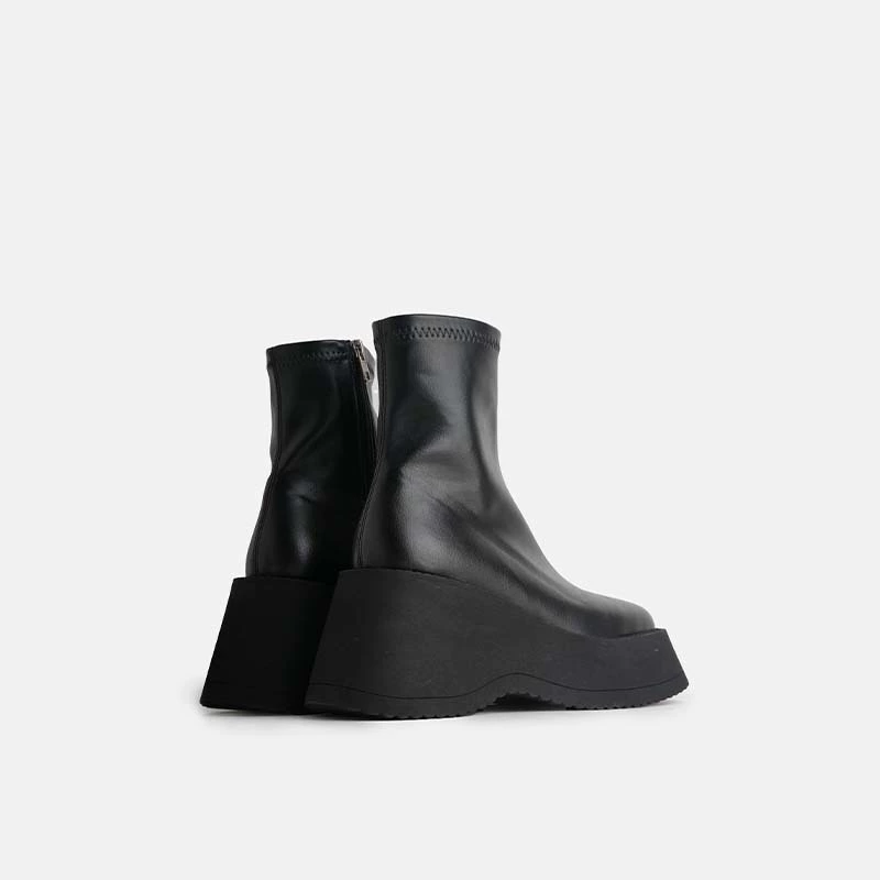 [Готовый запас] 328-8 короткие женские ботинки на толстой подошве, узкие ботинки на платформе с квадратным носком, узкие эластичные ботинки с коротким рукавом, ботинки