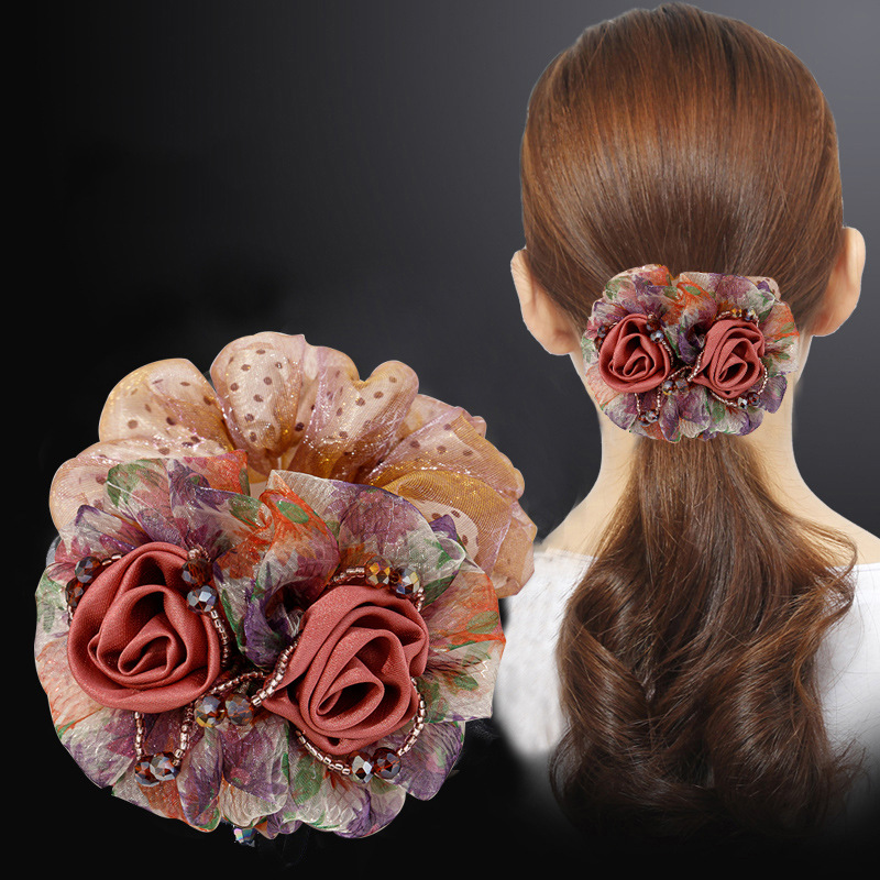 컬러풀한 거즈 머리끈 [연보라색]