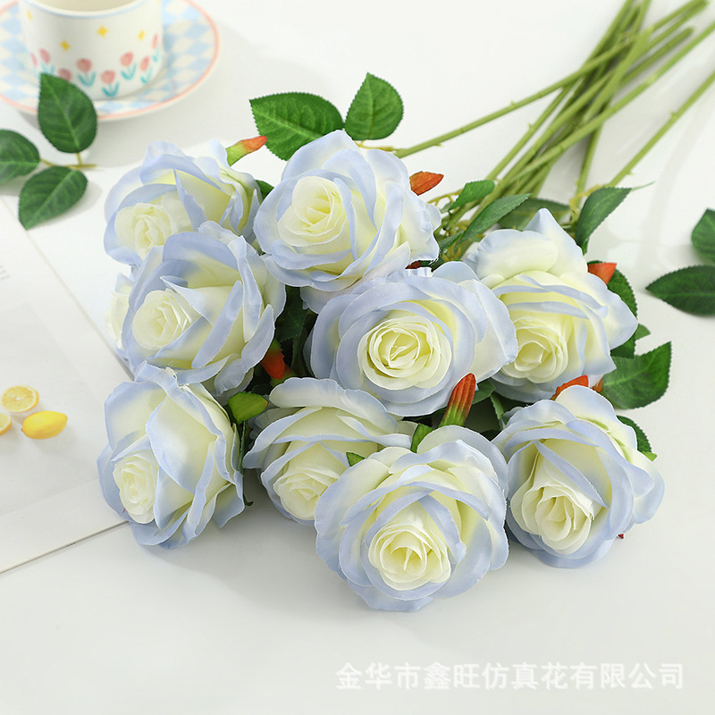 仿真花碎冰蓝玫瑰花户外拍摄摄影道具假花家居花瓶插花装饰永生花|undefined