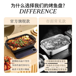 加厚粘烤鱼用烤盘长方形锅家用电磁炉燃气灶通用明火家庭托盘