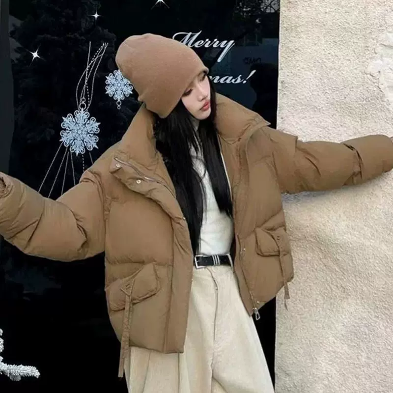 立领羽绒服女短款2025年新款韩版白鸭绒加厚保暖外套外贸直播供货